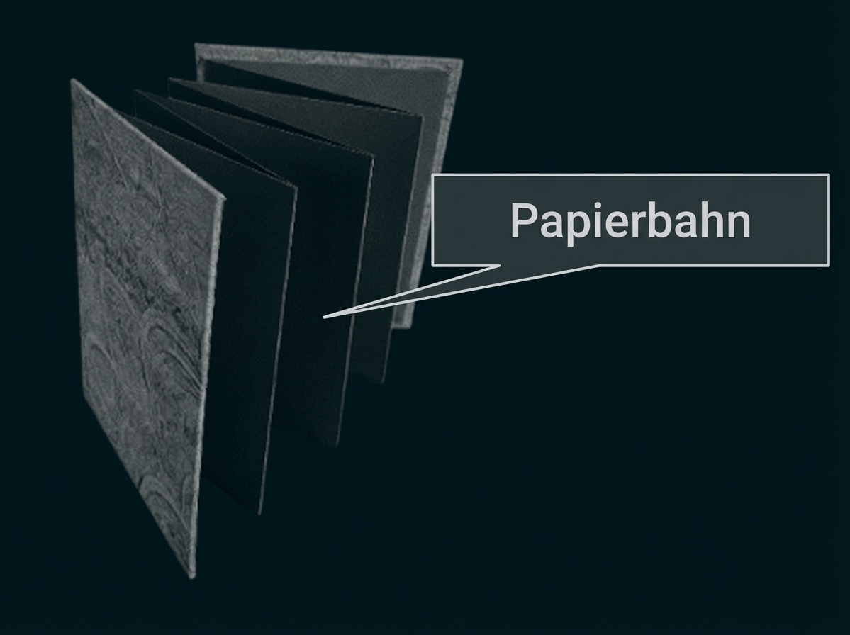 Gefaltete Papierbahn in Zickzackform auf einer Holzoberfläche